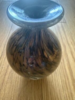 Murano Brown and Black Swirl Art Glass Vase
